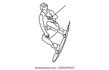 line art of man wakeboarding in the sea beach