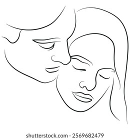 line art of a man and a woman in love with their eyes closed facing each other, for various logos or designs