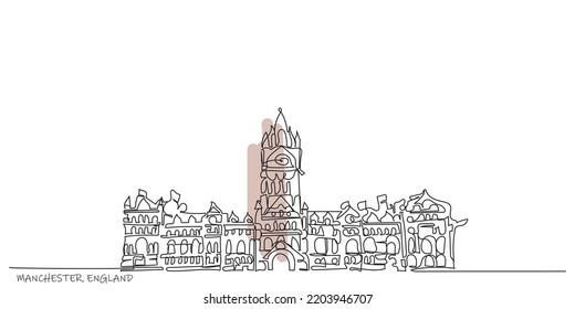 Line Art of façade of Manchester Town Hall England important Landmark