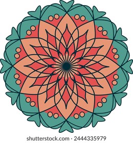 A line art mandala with colorfrul shapes