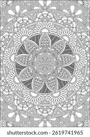 Line Art Mandala Coloring Page For Adult Vector
