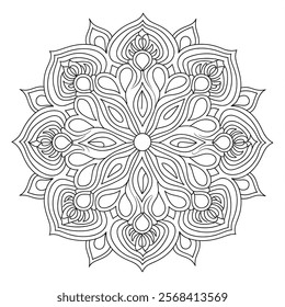 A line art mandala design illustration of a coloring page 