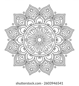 A line art mandala design illustration of a coloring page 