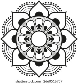 Line art Mandala flower vector illustration with floral pattern and decorative elements inspired by nature and spring blossom