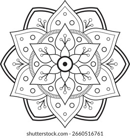 Line art Mandala flower vector illustration with floral pattern and decorative elements inspired by nature and spring blossom