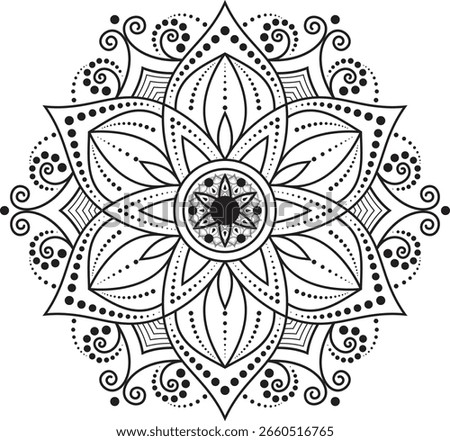 Line art Mandala flower vector illustration with floral pattern and decorative elements inspired by nature and spring blossom