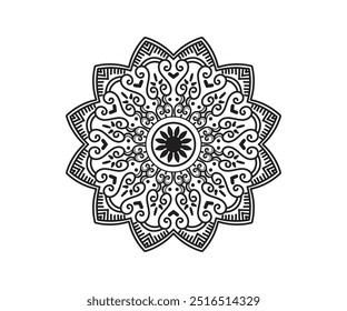 Line art mandala illustration, Vector round mandala vector on white, flower mandala, Vector mandalas coloring book