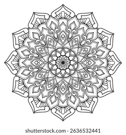 Line Art Mandala in Minimal Geometric Circle Form,Vector Mandala Pattern with Bold Abstract Shapes