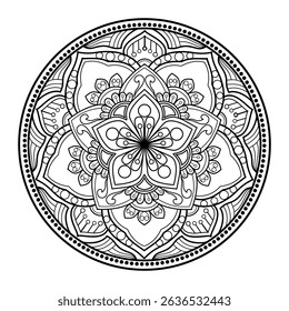 Line Art Mandala in Minimal Geometric Circle Form,Vector Mandala Pattern with Bold Abstract Shapes