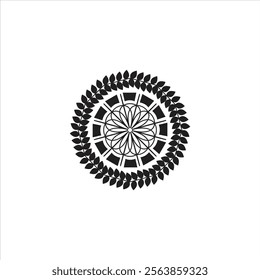 Line Art Mandala with Natural Leaves and Flowers Mandala Design.