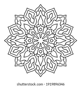 line art mandalas arabesque shape, simple easy and basic round floral art for beginners, adults and seniors. Mandalas coloring page doodle mandala flower on white background.