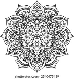 Line art Mandara flower for coloring relax