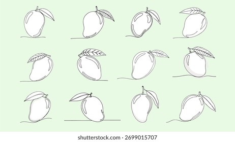 Padrão de manga de arte de linha para projetos de verão vibrantes e projetos de frutas tropicais, perfeito para embalagens, têxteis e fundos atraentes com sensação orgânica.