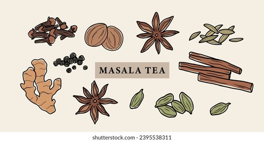 Dibujo de especias de té de masala de arte en línea