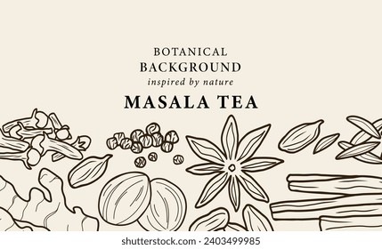 Line art masala tea spices background