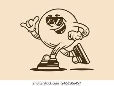 Line art Mascot character illustration of ball head in running pose