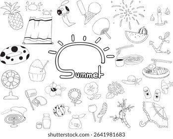 Line art material set that can be used in summer