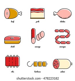 Line art meat icon set.