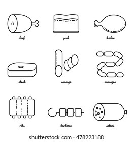 Line art meat icon set.