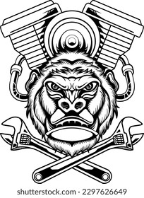 Line art mechanical ape vector line art