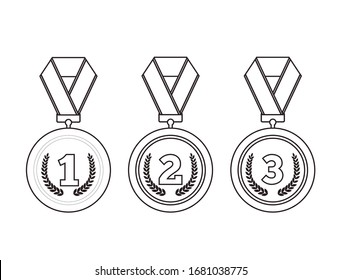 Line art medals isolated set collection. Vector flat graphic cartoon illustration design