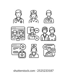 Line Art, Medical, Professionals, people icons Set, and modern medical icons, outline medical professionals.