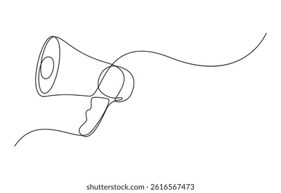 Line art megaphone announcement, one continuous single line drawing speaker megaphone