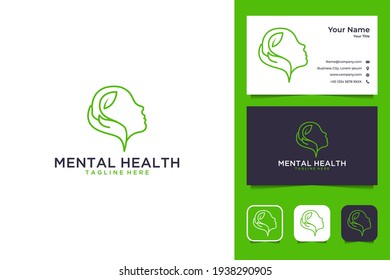 Line Art Mental Health With Head And Hand Logo Design And Business Card