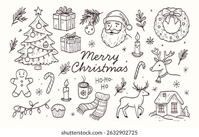 Line art Merry Christmas set 