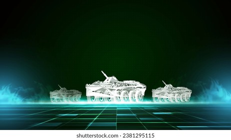 The Line art of Military panzer with Futuristic High Technology Laser Projection. Science Fiction theme Wallpaper.