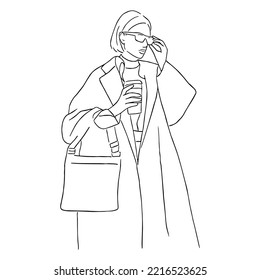Line art minimal of fashion business woman lifestyle in hand drawn concept for decoration, doodle style