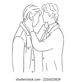 Line art minimal gay couple embracing together in hand drawn love concept for decoration  doodle style  LGBTQ