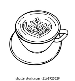 Line Art Minimal Of Latte Coffee In Hand Drawn Concept For Decoration, Cafe Style