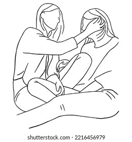 Line art minimal lesbian caring together in hand drawn love concept for decoration  doodle style  LGBTQ
