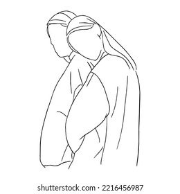 Line art minimal lesbian embracing together in hand drawn love concept for decoration  doodle style  LGBTQ