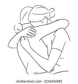 Line art minimal lesbian hugging together in hand drawn love concept for decoration  doodle style  LGBTQ