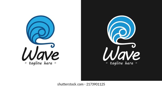 line art minimalist blue wave logo in dark and light mode