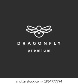 Line art Minimalist elegant Dragonfly wings logo design On Black Background