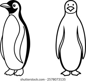 Line Art minimalist emperor penguin standing tall.