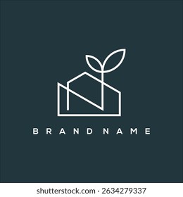 Vector de logotipo de hoja de casa y N inicial de icono minimalista de arte de línea