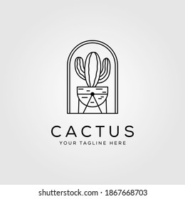 line art minimalist nature cactus plant logo symbol vector illustration design