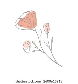 Line art minimalistic flowers with light pastel colors 