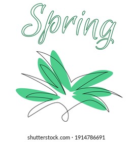 Line art minimalistic spring vector art with leaves and text. For logo, web-design, patterns, etc