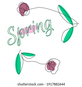 Arte de línea minimalista de resorte vectorial arte con orquídea y texto. Para logotipo, diseño web, patrones, etc
