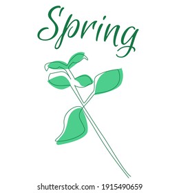 Arte de línea de arte vectorial minimalista con hojas y texto sobre fondo blanco. Para logotipo, diseño web, patrones, etc