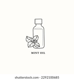 Line art mint essential oil bottle