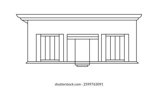 Line art of Modern House Classical Building Facade vector Illustration