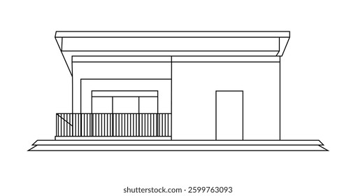 Line art of Modern House Classical Building Facade vector Illustration
