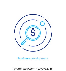 Line art money search. Finance scan. Scalable vector icon in modern outline style. Lineart elements vector illustration.