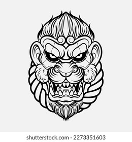 line art of monkey head, monkey head tattoo